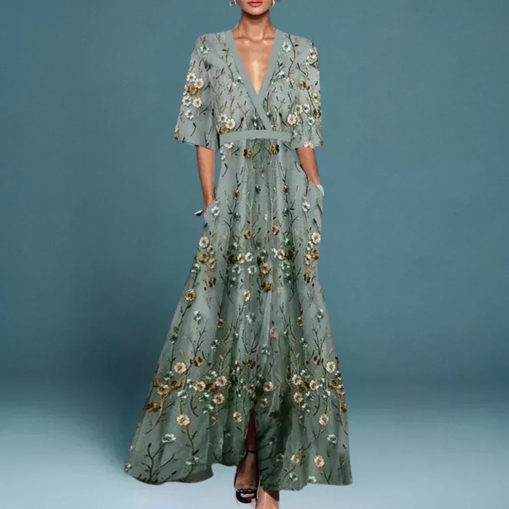 Susanne – V-neck Printed Lace-up Dress - Image 1