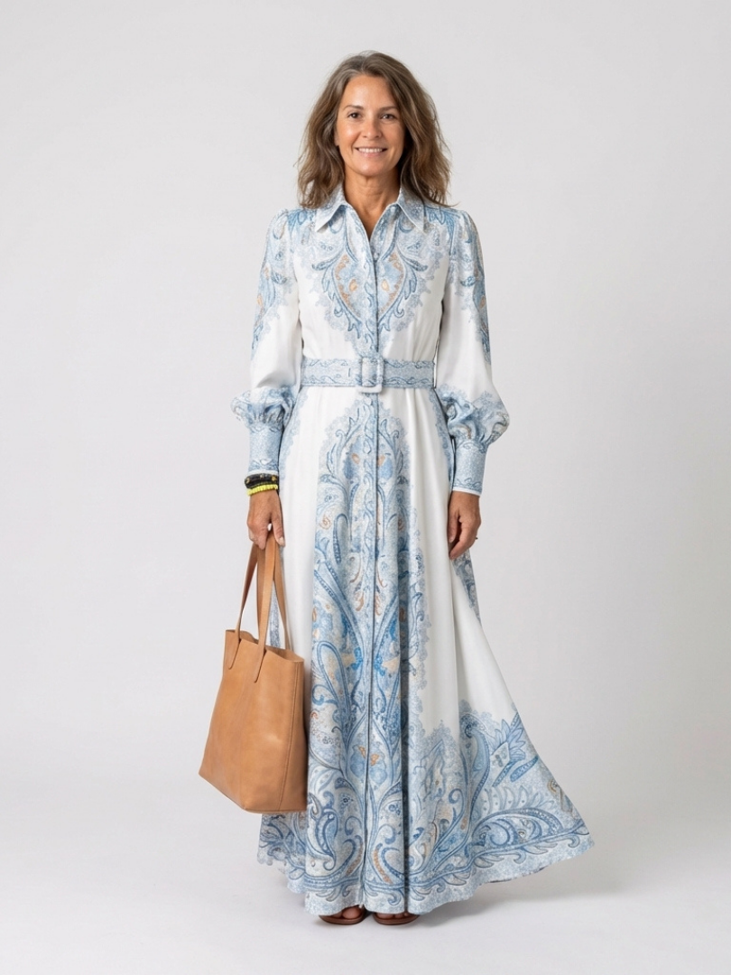 Andrea – Damenkleid mit langen Ärmeln und Aufdruck, mit hohem Kragen - Image 7