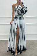 Julia – Women Striped One Shoulder Dress - Image 1