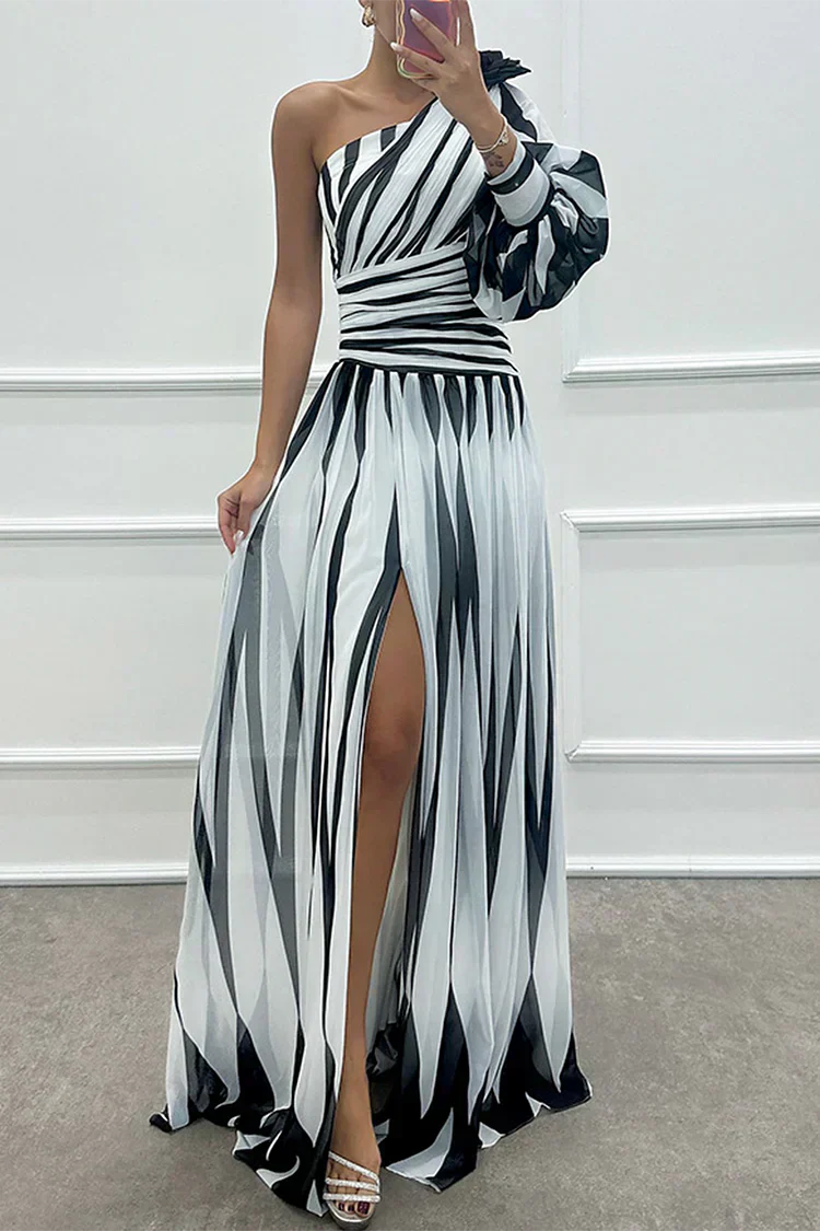 Julia – Women Striped One Shoulder Dress - Image 1