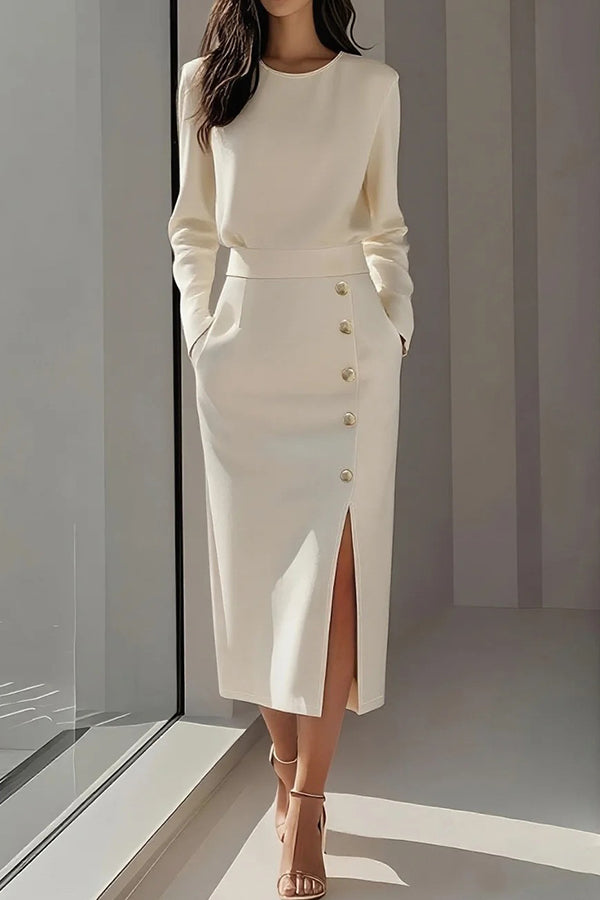 Gabriele – Elegant Button-Detail  Skirt - Image 1