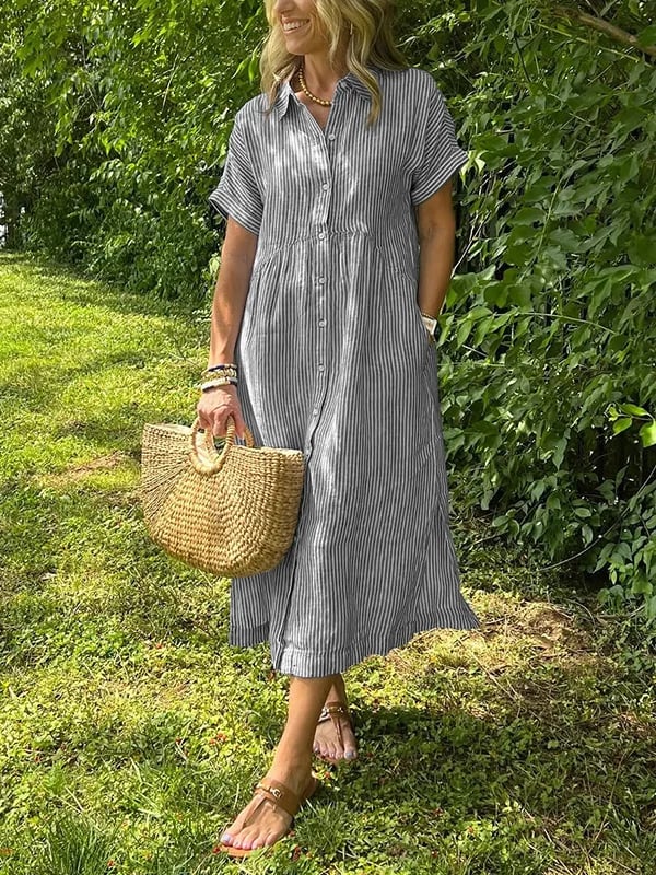 Mia – Women Striped Button-Up Midi Dress - Image 10