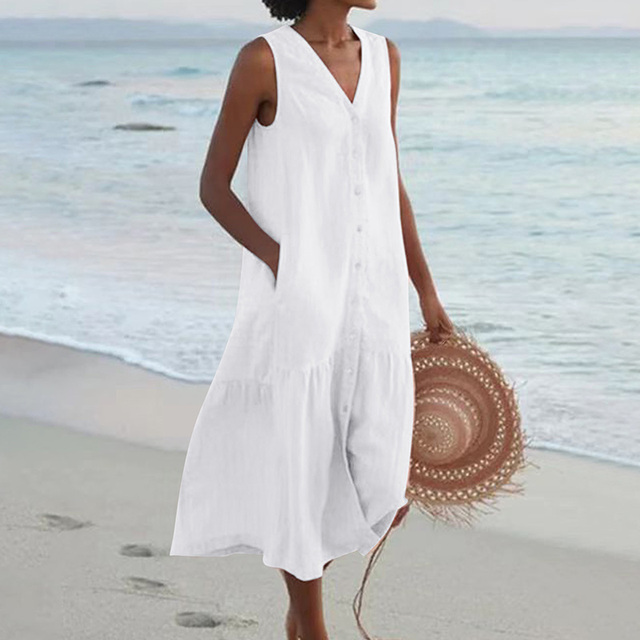 Sarah – Women Sleeveless Buttoned Dress - Image 3