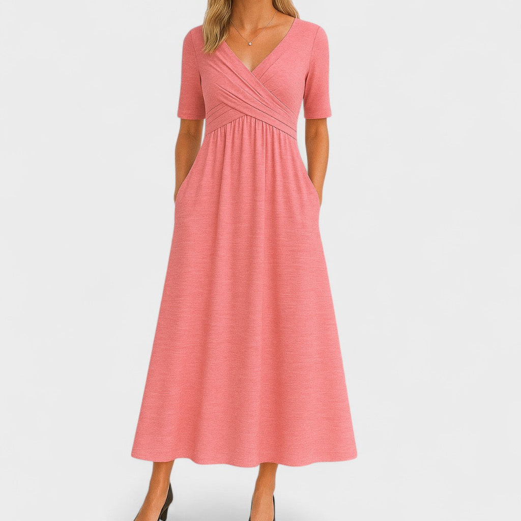Britta – Elegant Short Sleeve V-neck Dress - Image 7