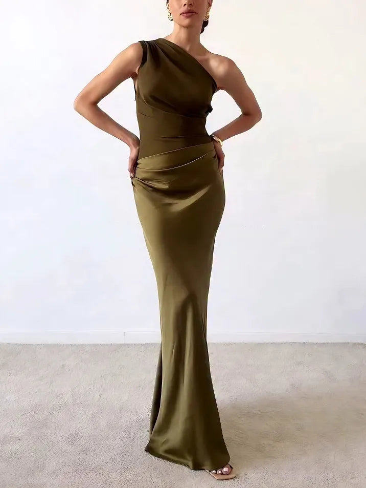 Luisa – Women One Shoulder Neck Pleated Dress - Image 2