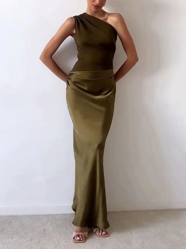 Luisa – Women One Shoulder Neck Pleated Dress - Image 8