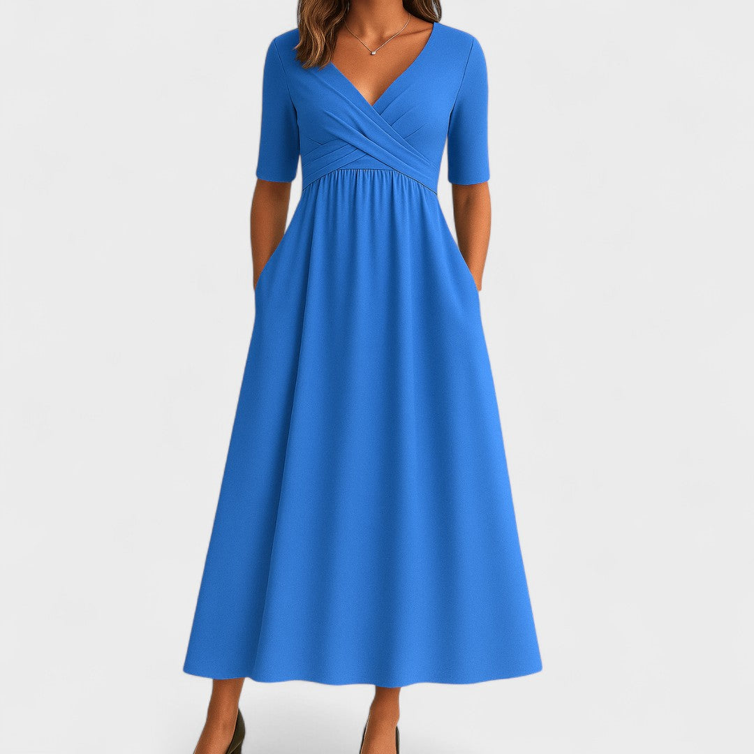 Britta – Elegant Short Sleeve V-neck Dress - Image 4