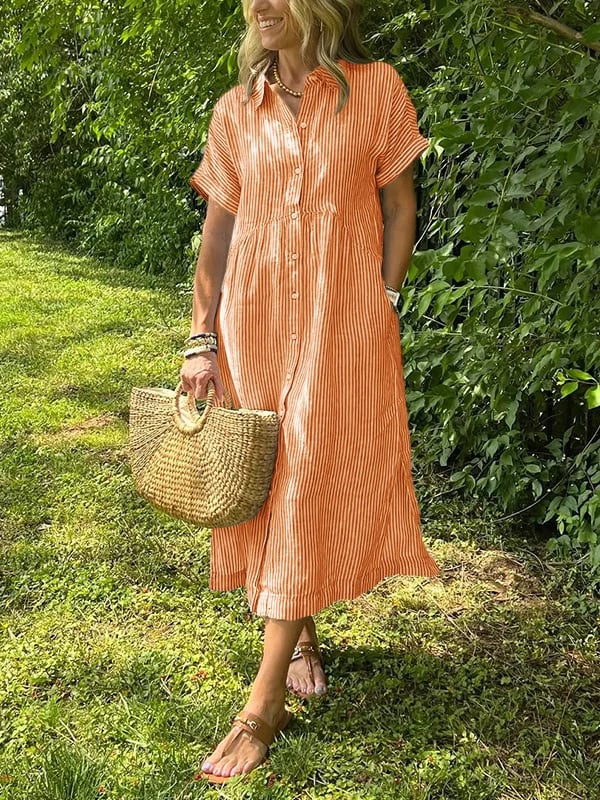 Mia – Women Striped Button-Up Midi Dress - Image 9