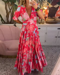 Christina – Women Floral Print V-Neck Pocket Dress - Image 1