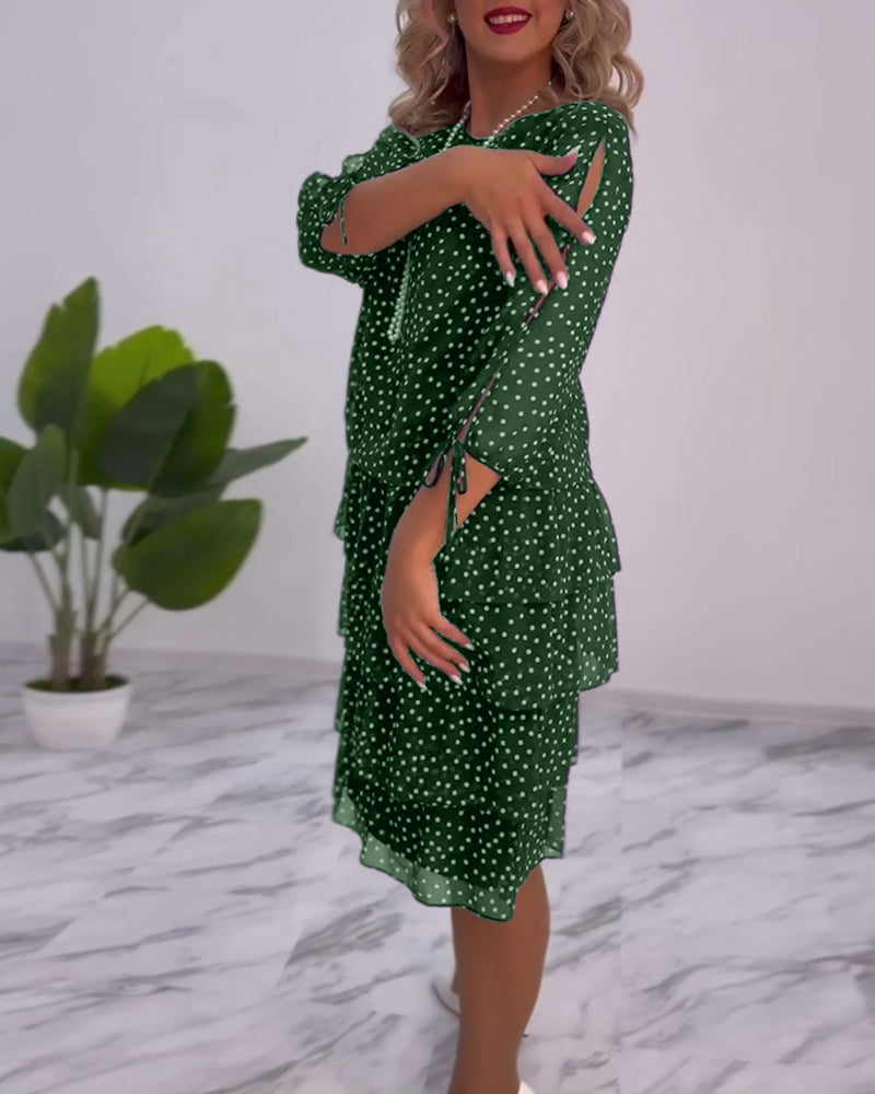 Midi Dress Women with Ruffled Layers and 3/4 Sleeves - Image 15