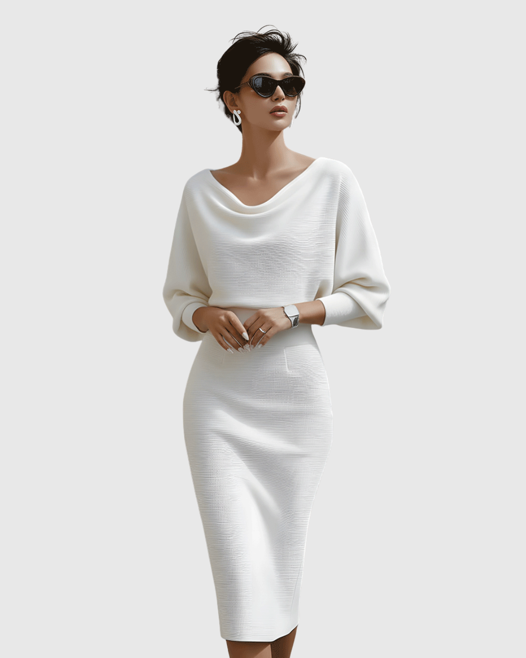 Melanie – Elegant Draped Batwing Dress - Image 8