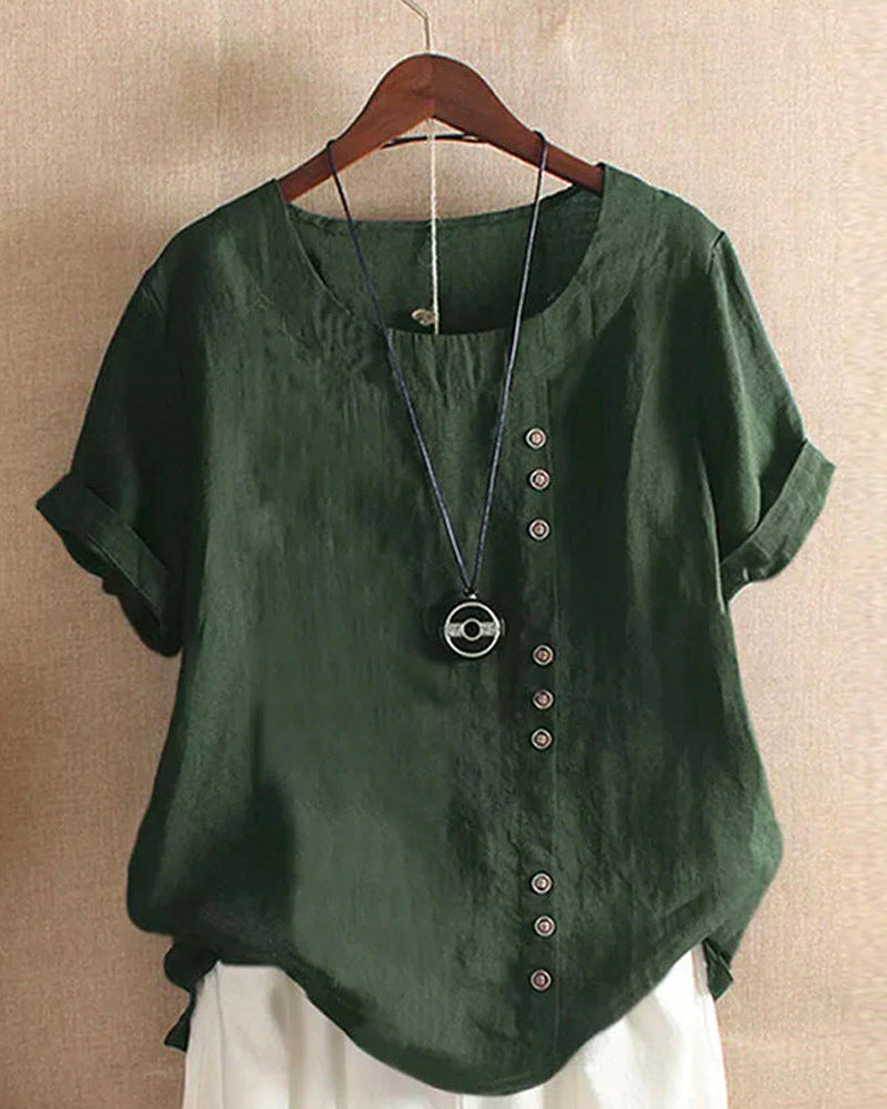 Chic White Blouse Women's Soft Linen Look with Button Detail - Image 6