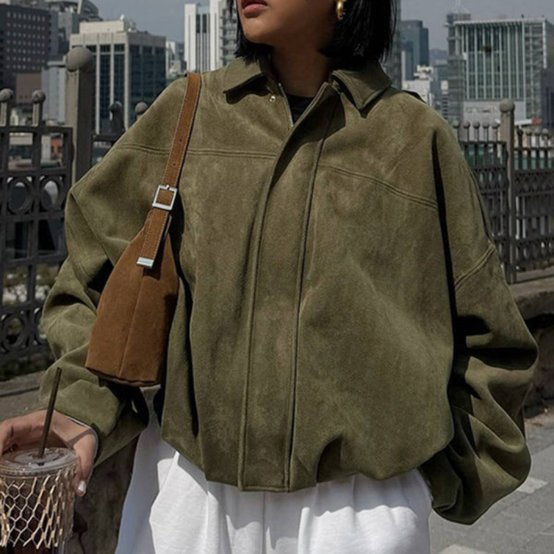 Cropped Jacket Women's with Relaxed Fit and Button Closure - Image 3