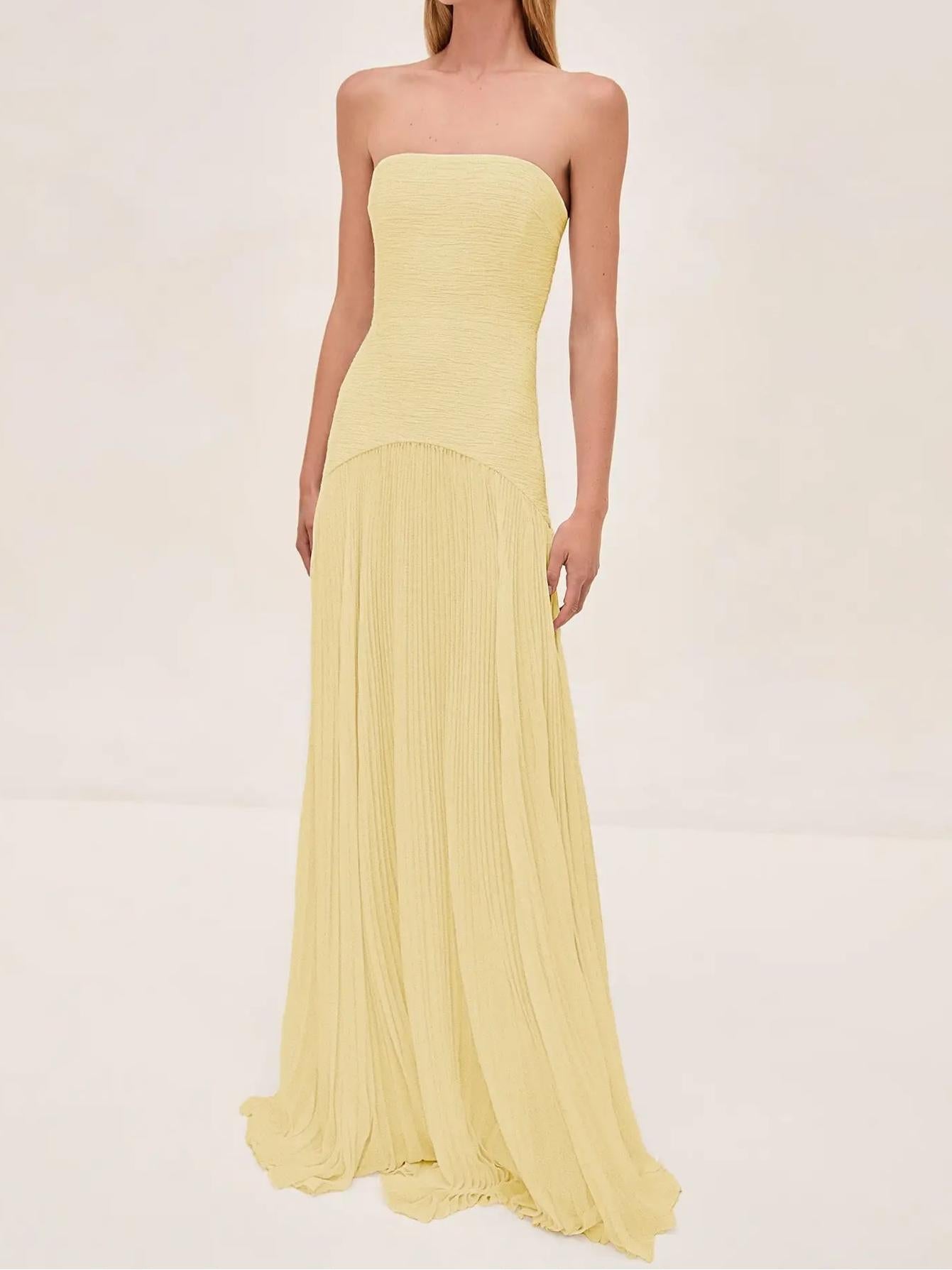 Harper – Women Strapless Pleated Maxi Dress - Image 6