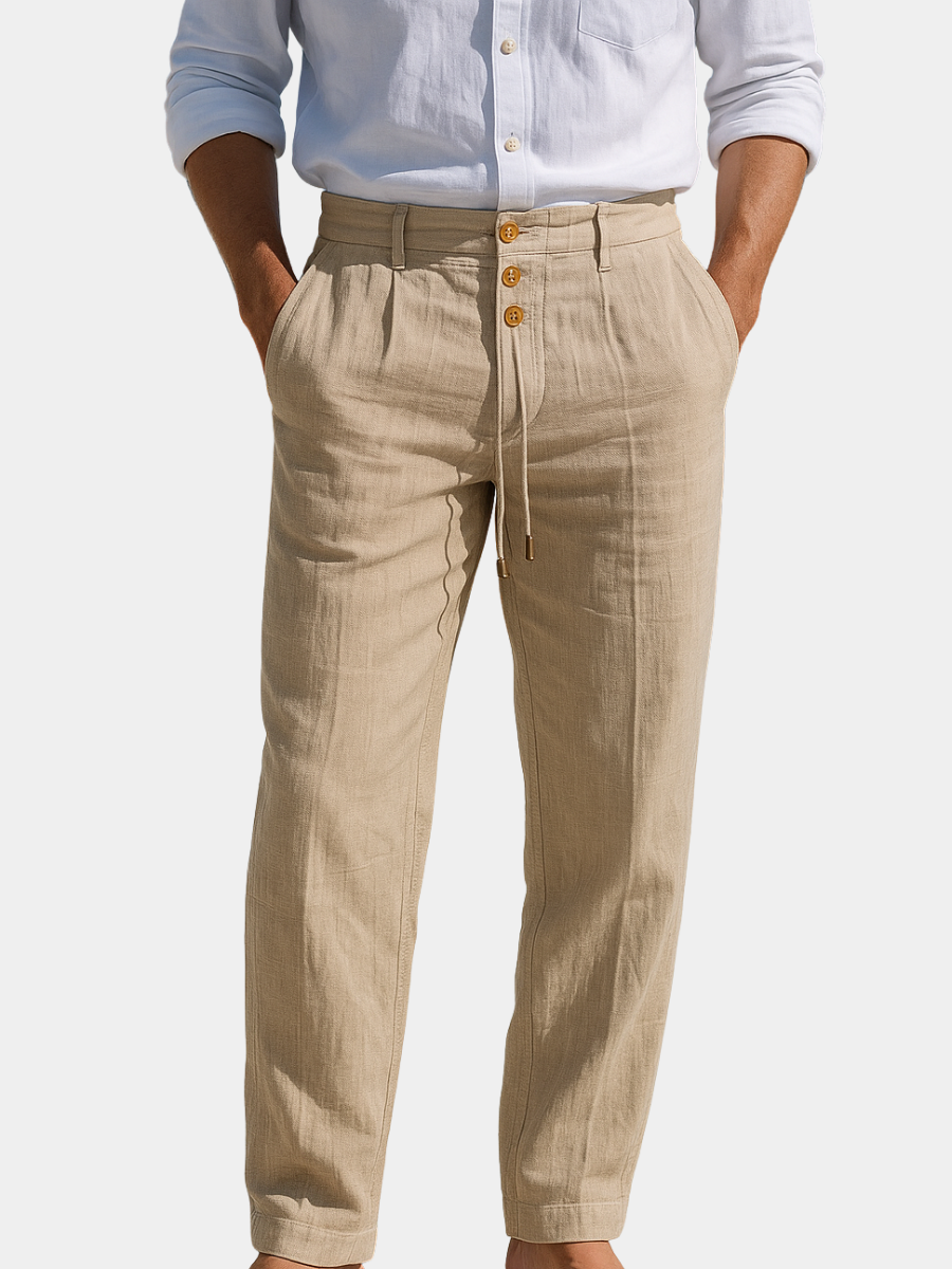 Linen Trousers Men - Relaxed Fit with Drawstring Waist - Image 1