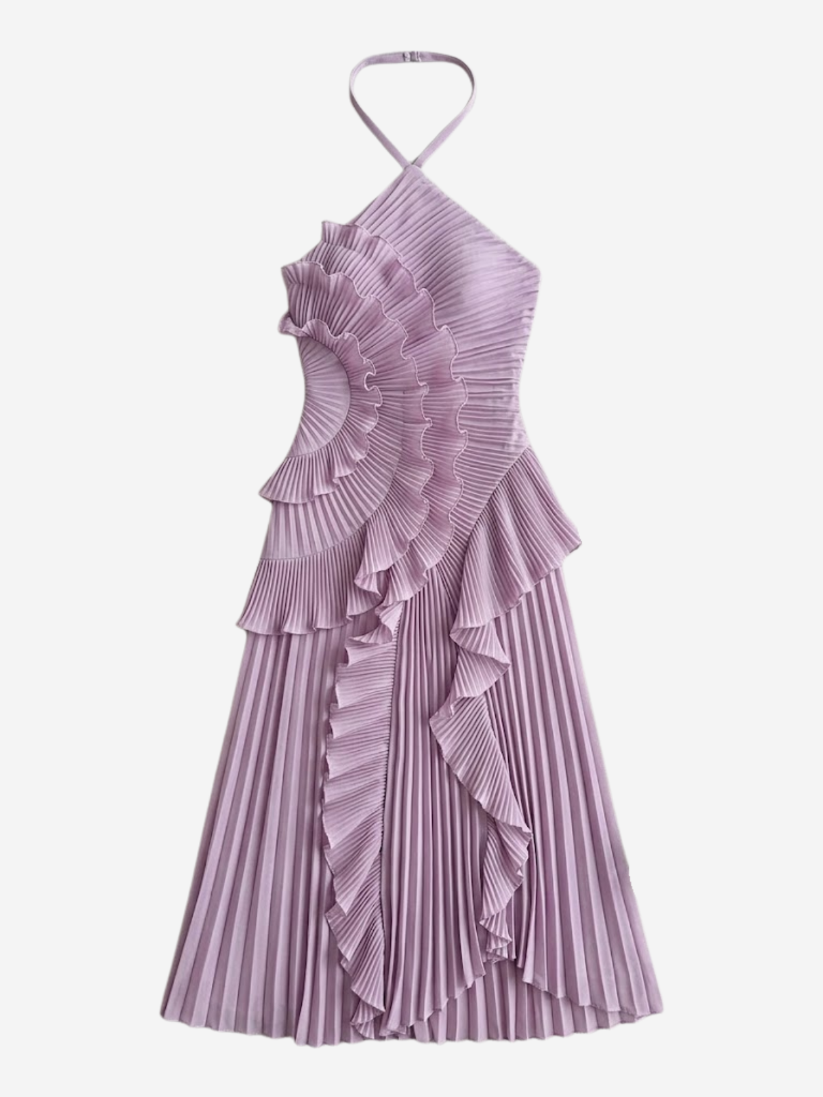 Nicole – Pleated Ruffle Halterneck  Dress - Image 5