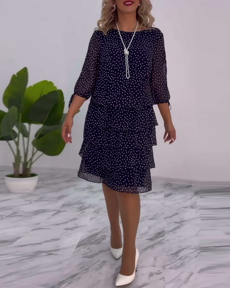 Midi Dress Women with Ruffled Layers and 3/4 Sleeves - Image 1