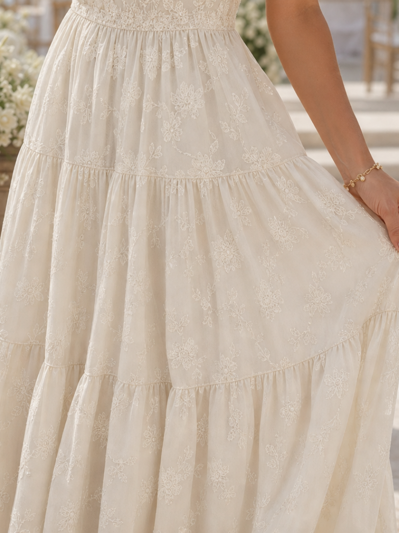 Women's midi dress with a square neckline, puff sleeves, and a floral pattern - J&B; - 3 - Elvaroza.com