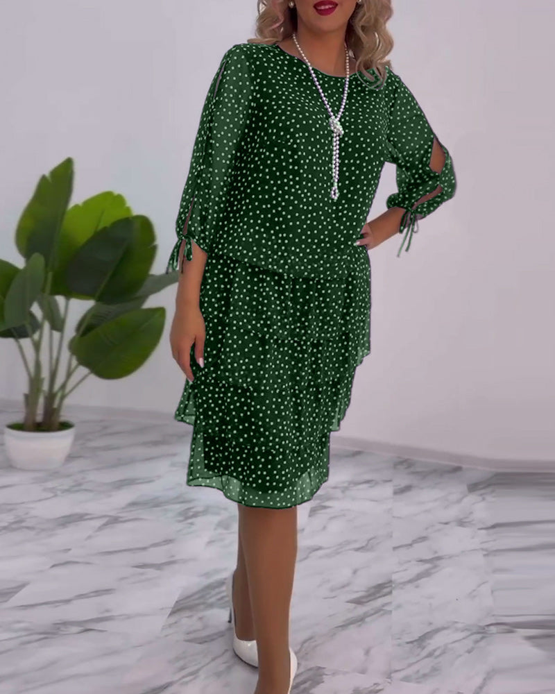 Midi Dress Women with Ruffled Layers and 3/4 Sleeves - Image 12