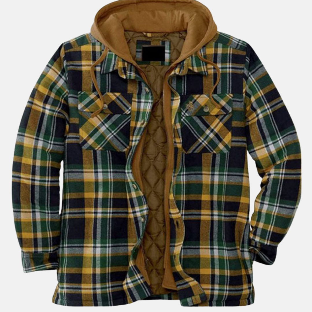 Men's Checkered Jacket with Hood and Button Placket - J&B; - 3 - Elvaroza.com