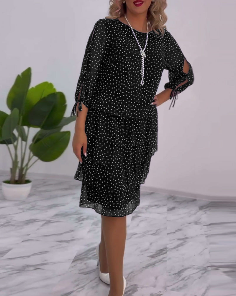 Midi Dress Women with Ruffled Layers and 3/4 Sleeves - Image 9
