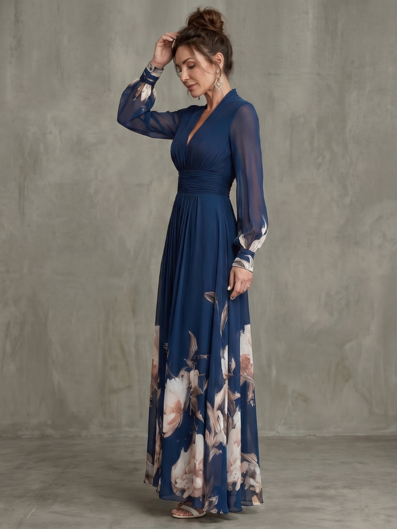Women's evening gown with a flowing silhouette and V-neck - J&B; - 2 - Elvaroza.com