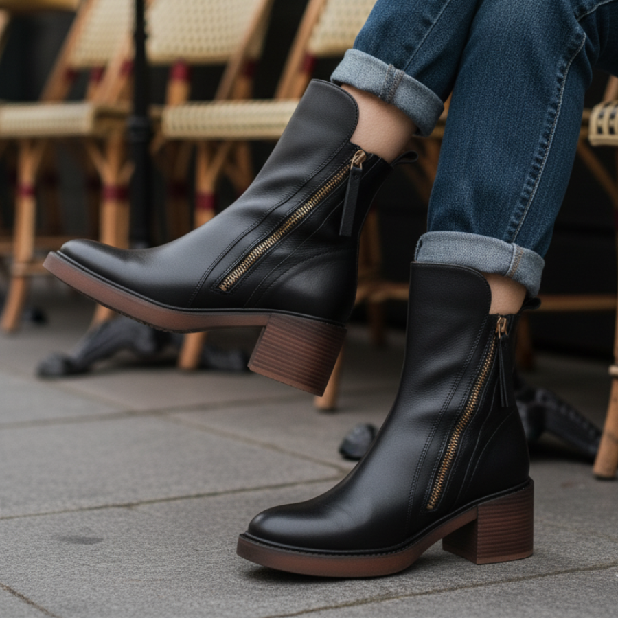 Ankle Boots Women's Smooth Finish with Block Heel and Zipper - Image 7