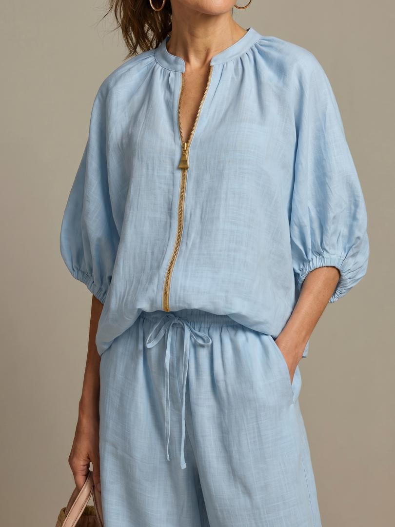Two-piece set for women in a relaxed fit with puff sleeves and pants - J&B; - 3 - Elvaroza.com