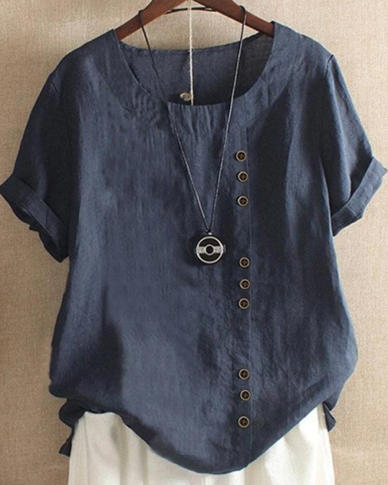 Chic White Blouse Women's Soft Linen Look with Button Detail - Image 5