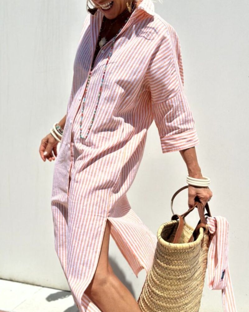 Stella – Women Striped Button-Up Dress - Image 2