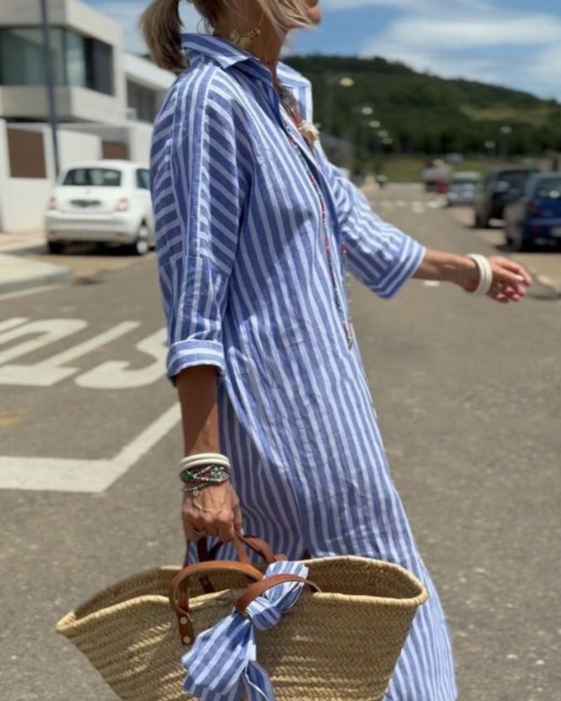 Stella – Women Striped Button-Up Dress - Image 3