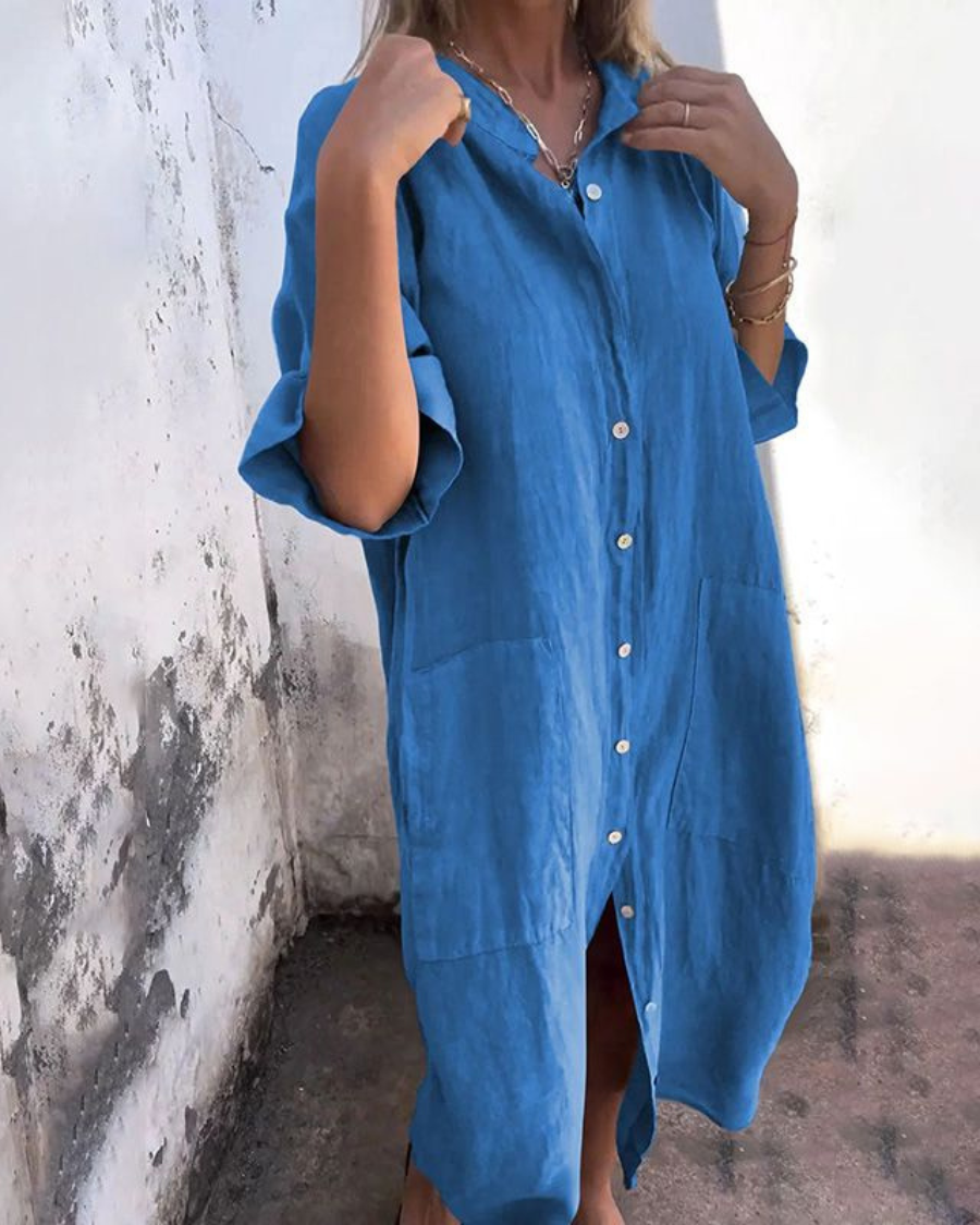 Alina – Women Button-Up cotton and linen Dress - Image 3
