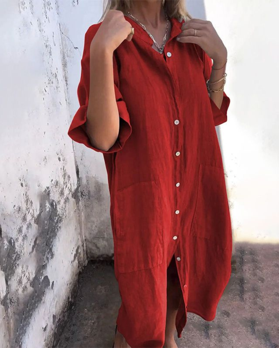 Alina – Women Button-Up cotton and linen Dress - Image 6
