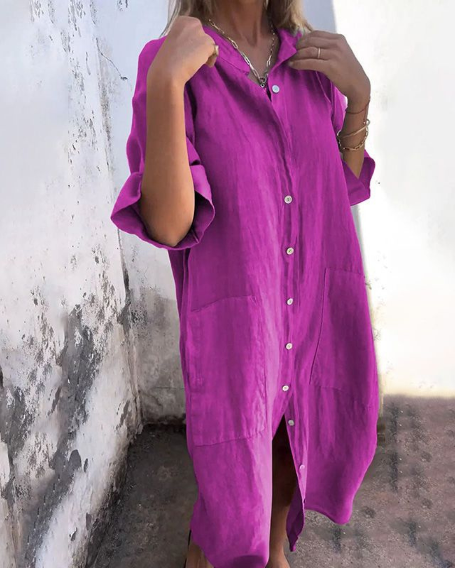 Alina – Women Button-Up cotton and linen Dress - Image 5