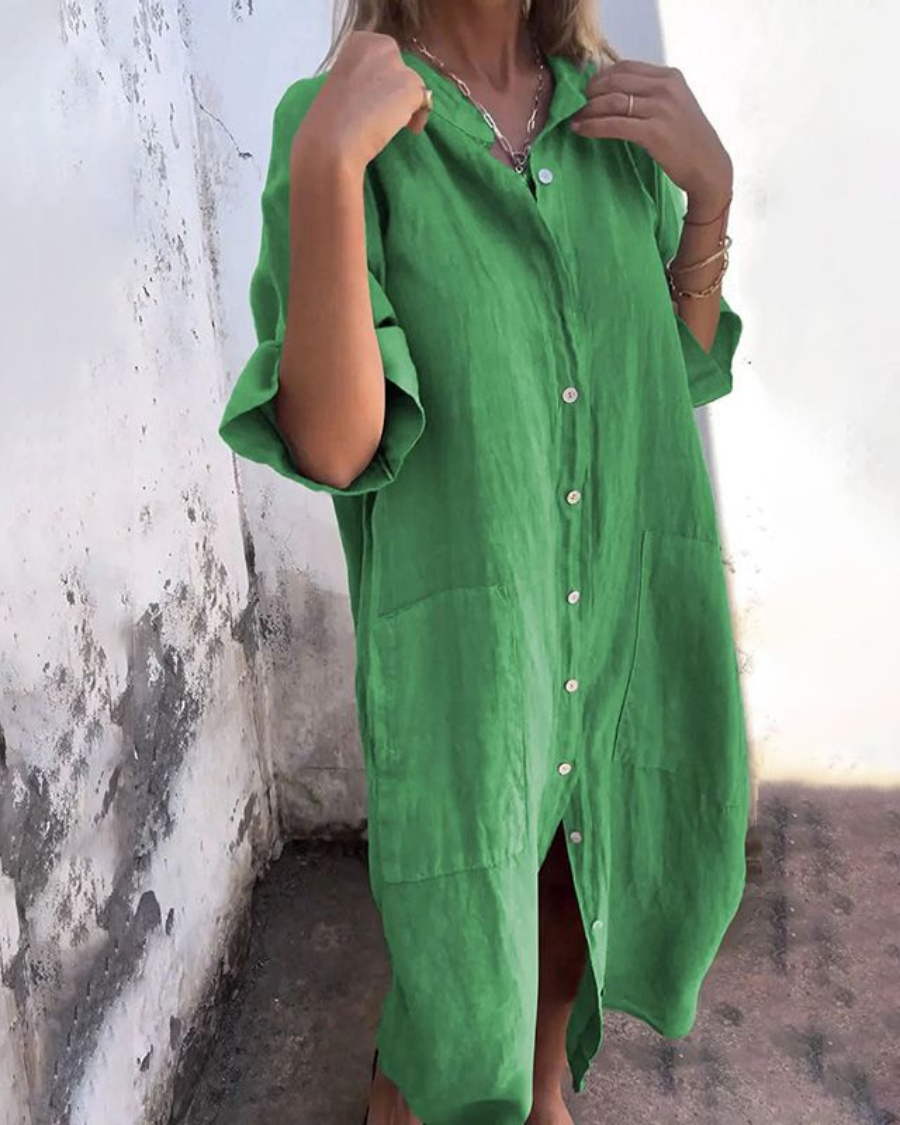 Alina – Women Button-Up cotton and linen Dress - Image 4