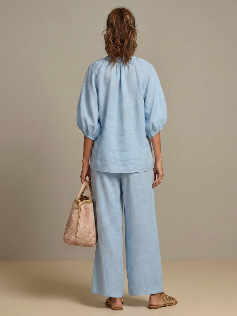 Two-piece set for women in a relaxed fit with puff sleeves and pants - J&B; - 4 - Elvaroza.com