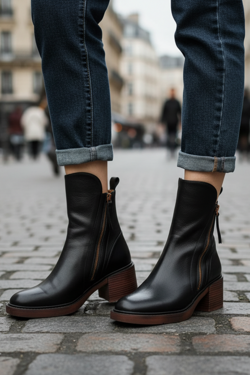 Ankle Boots Women's Smooth Finish with Block Heel and Zipper - Image 5