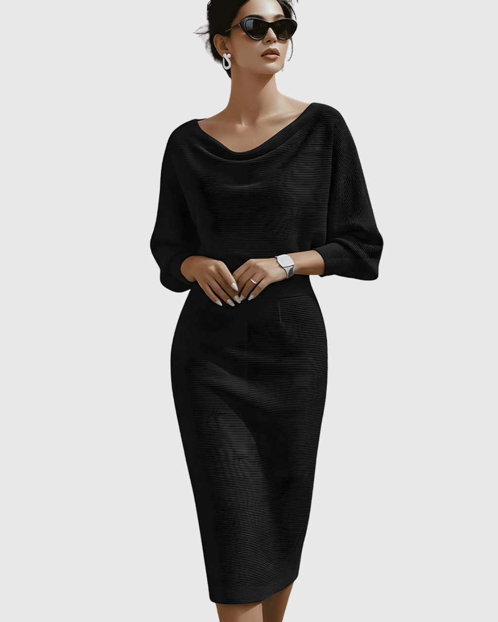Melanie – Elegant Draped Batwing Dress - Image 2