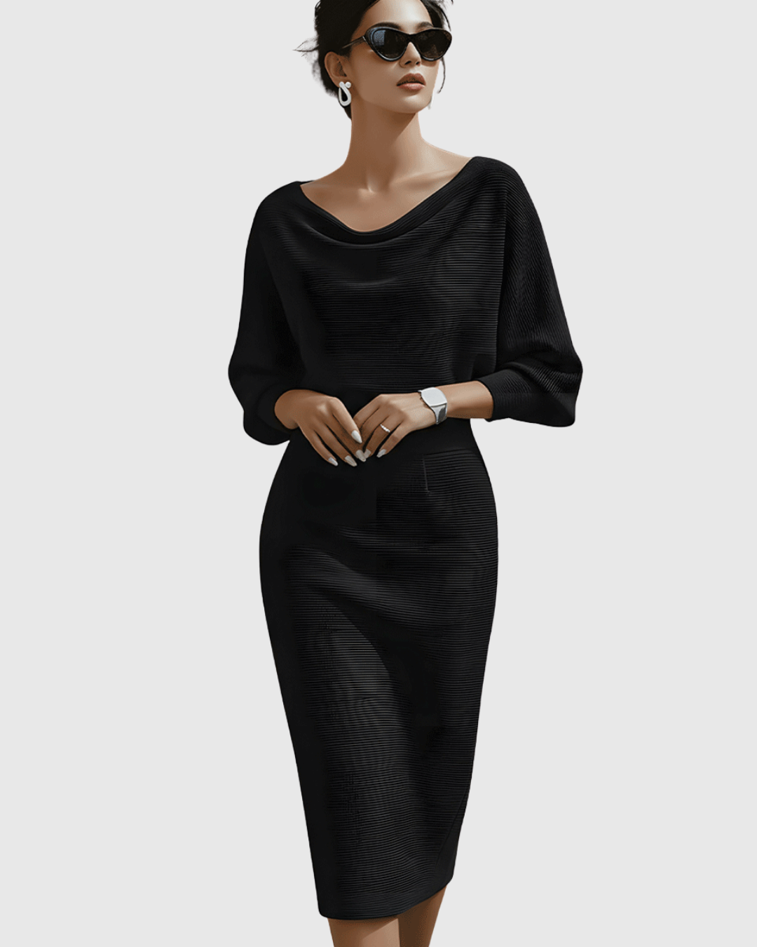Melanie – Elegant Draped Batwing Dress - Image 2