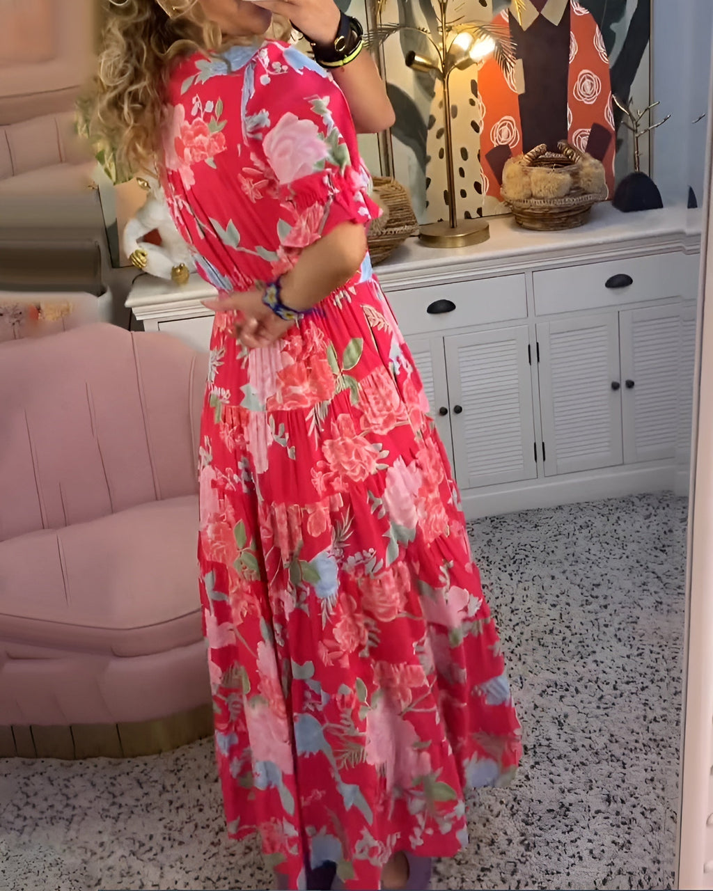 Christina – Women Floral Print V-Neck Pocket Dress - Image 4