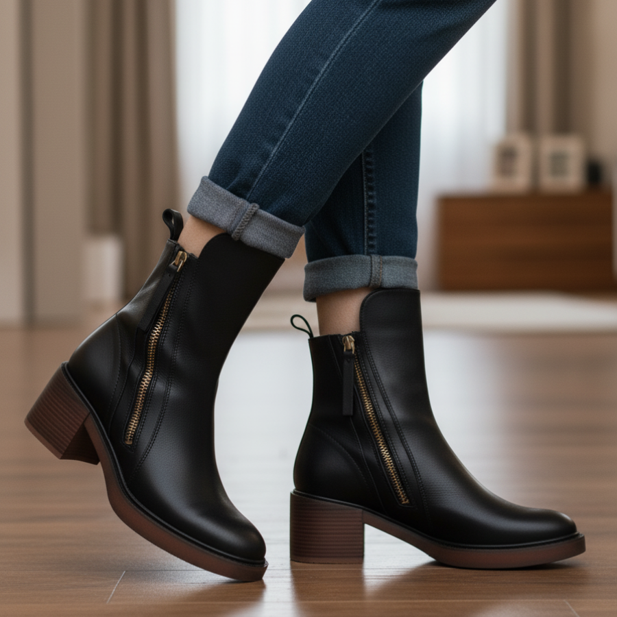 Ankle Boots Women's Smooth Finish with Block Heel and Zipper - Image 12