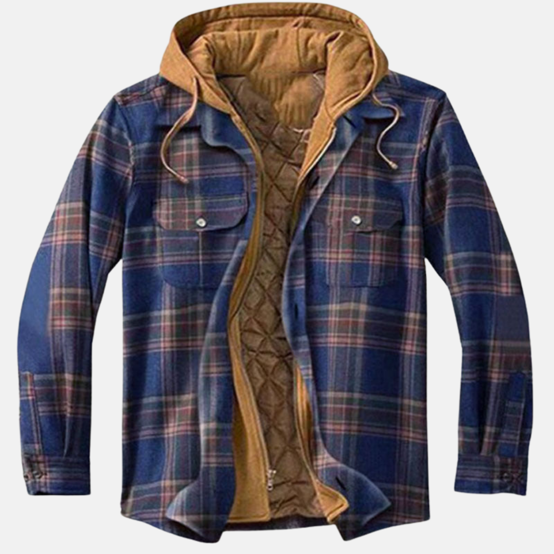 Men's Checkered Jacket with Hood and Button Placket - J&B; - 6 - Elvaroza.com