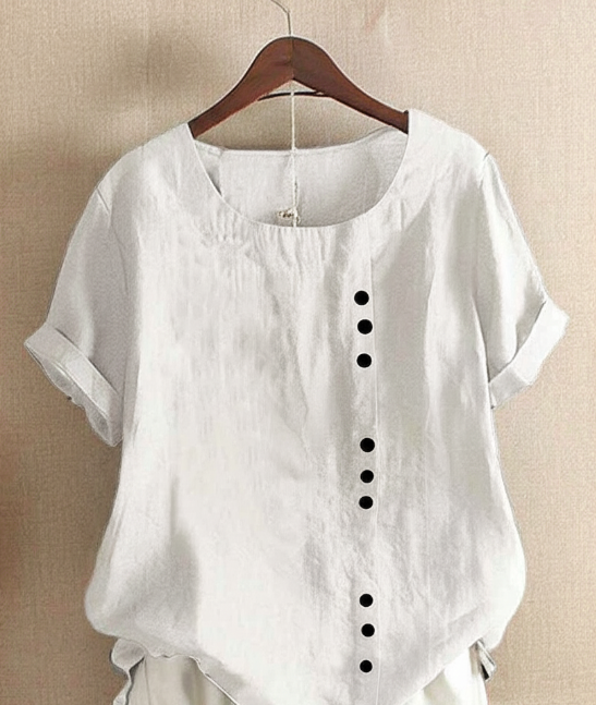 Chic White Blouse Women's Soft Linen Look with Button Detail - Image 1