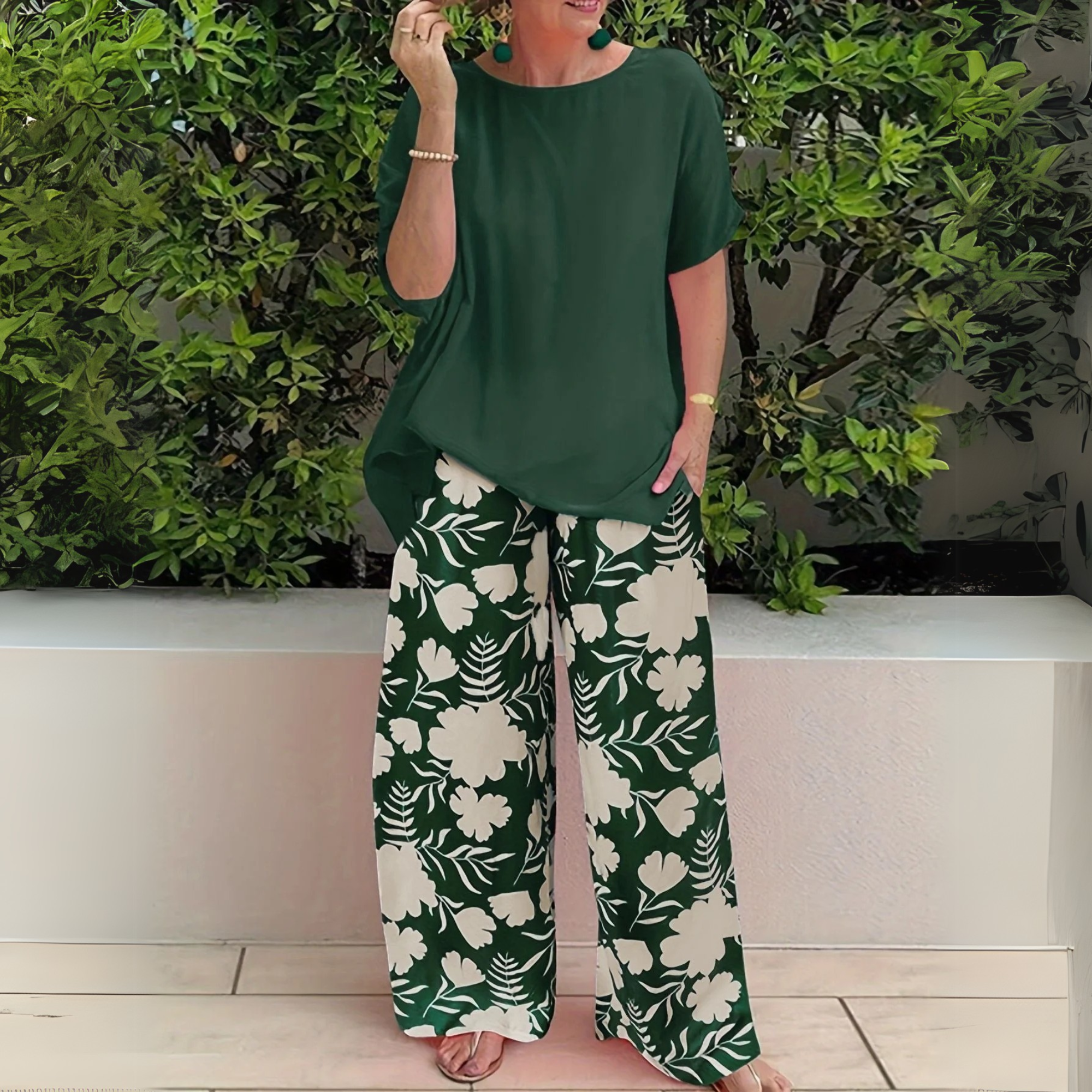 Daniela – Women Floral Print Wide Leg Outfit - Image 1