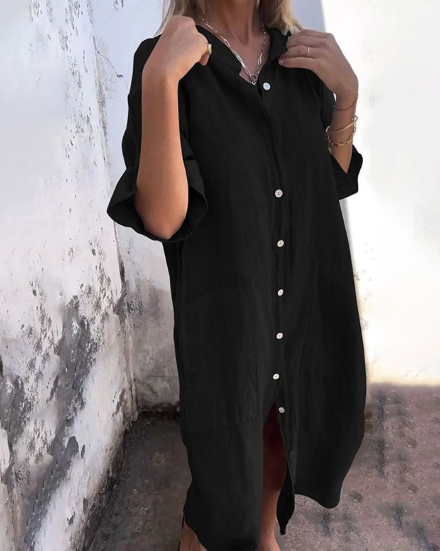 Alina – Women Button-Up cotton and linen Dress - Image 2