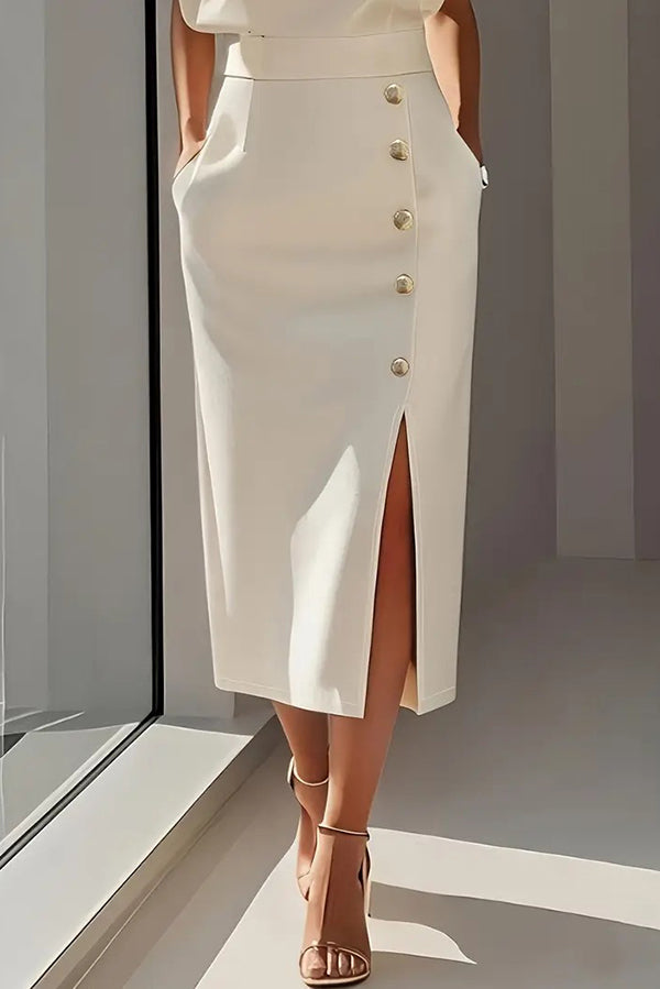 Gabriele – Elegant Button-Detail  Skirt - Image 4