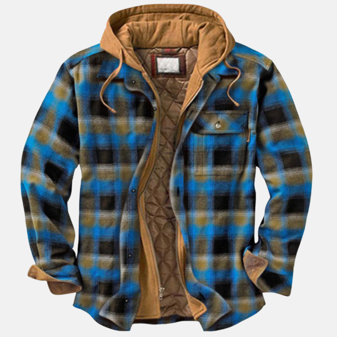 Men's Checkered Jacket with Hood and Button Placket - J&B; - 4 - Elvaroza.com