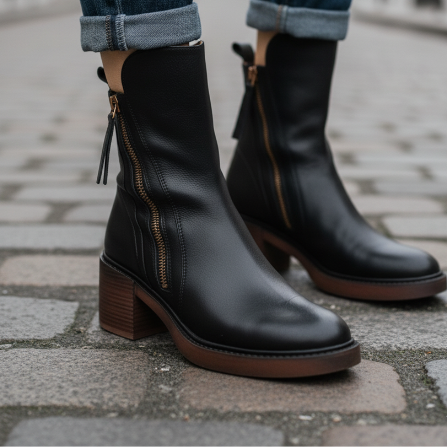 Ankle Boots Women's Smooth Finish with Block Heel and Zipper - Image 6