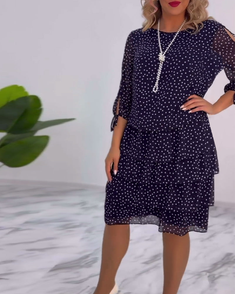 Midi Dress Women with Ruffled Layers and 3/4 Sleeves - Image 7