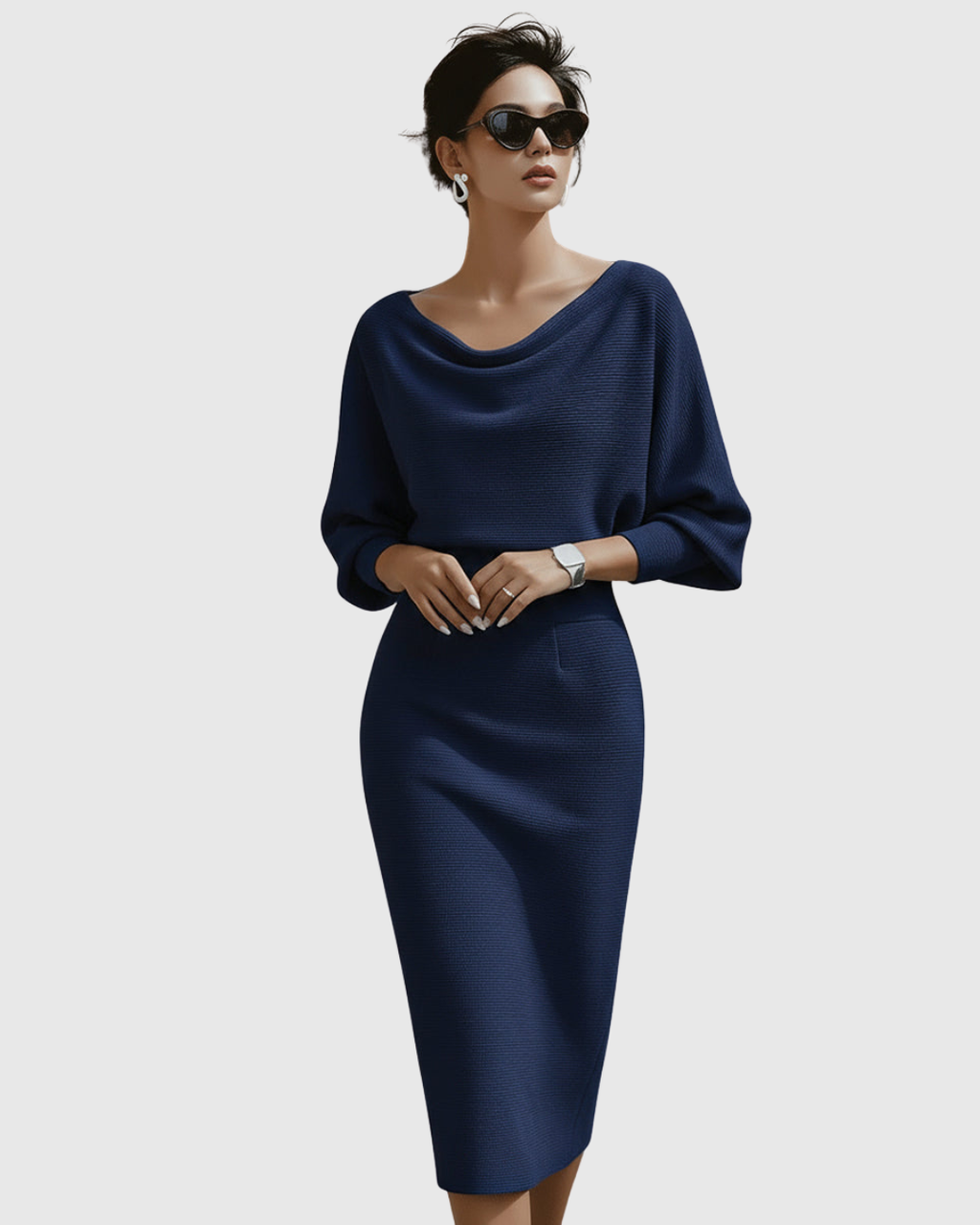 Melanie – Elegant Draped Batwing Dress - Image 1